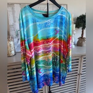 Ali Miles Colorful Ocean-Print Women's Top